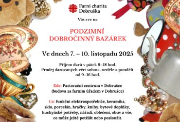 Dobročinný bazárek Dobruška 7.-10.11.2025