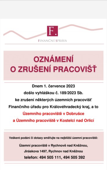 Zrušení pracoviště v Dobrušce