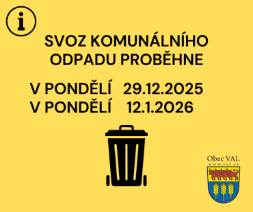 INFORMACE ke svozu komunálního odpadu na konci roku 2025