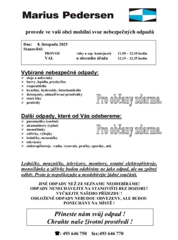 Svoz nebezpečného odpadu 8.11.2025